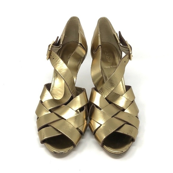 J Crew Ares 26068 Gold Metallic Platform Heels 9 - Picture 2 of 8